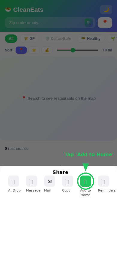 Share sheet with Add to Home Screen highlighted